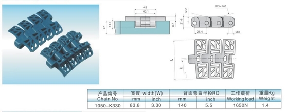 Flat top 1050-K330 heavy load conveyor top chain plastic conveyor chains FDA FOOD GRADE
