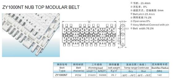ZY1000NT REXNORD 7705 NUB TOP MODULAR BELTS PLASTIC FOOD GRADE MODULAR BELTS